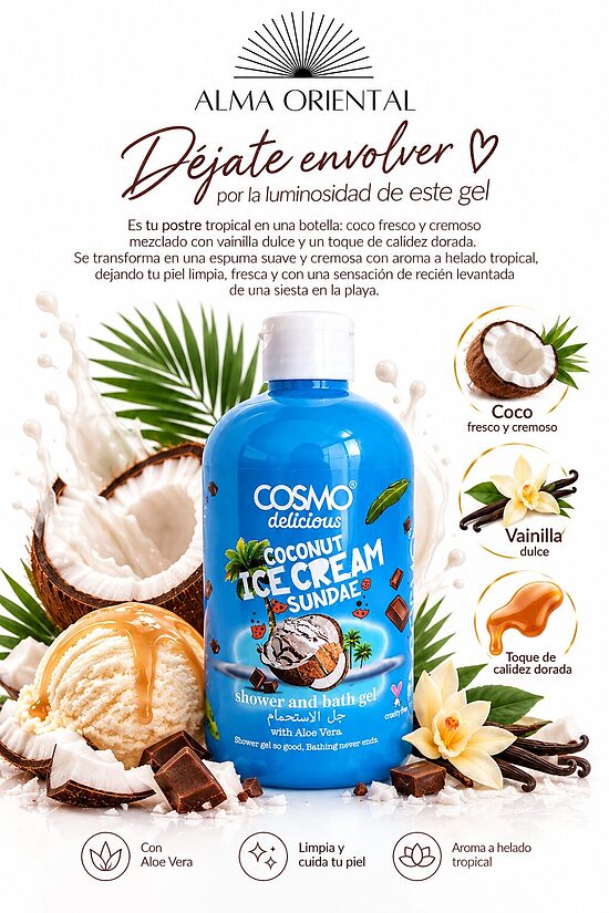 COSMO Delicious Coconut Ice Cream Sundae – Gel de Ducha Gourmand de Coco y Vainilla