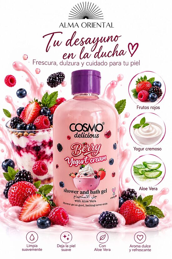 COSMO Delicious Berry Yogurt Cream – Gel de Ducha Gourmand de Frutos Rojos y Yogur