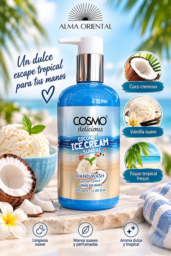 COSMO Delicious Coconut Ice Cream Sundae – Jabón de Manos Gourmand de Coco. 350ml